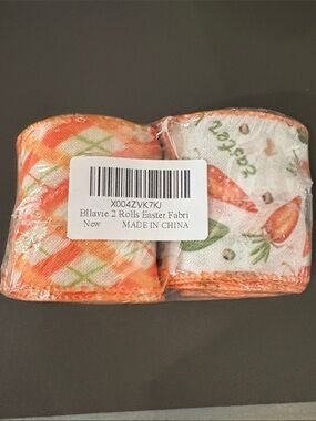 Easter Carrot & Plaid Decorative Wired Ribbon Set 2.5”x 5 yards each.